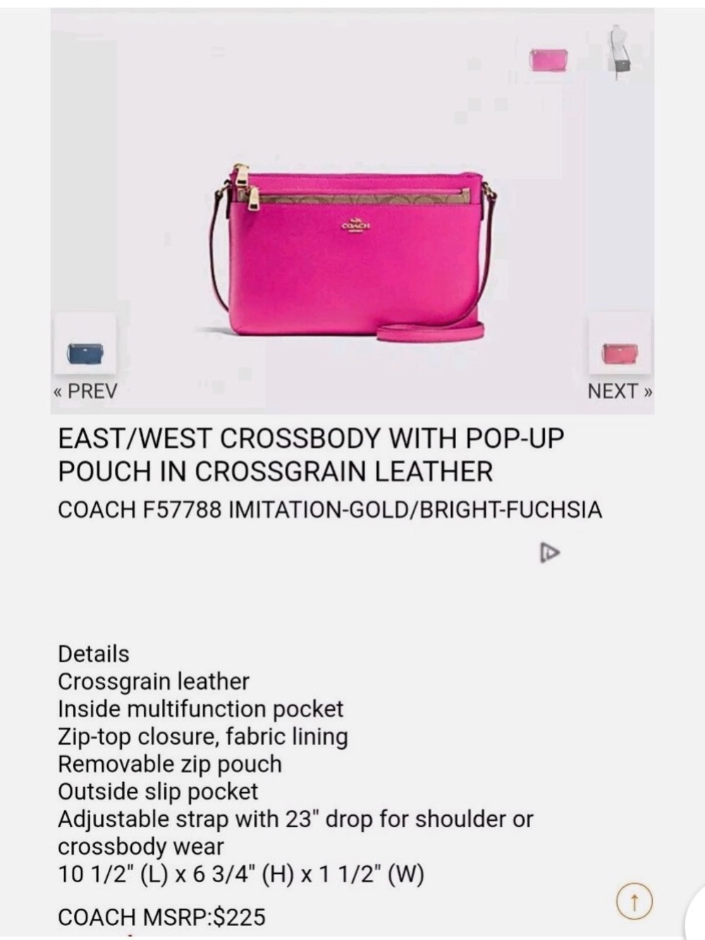 Coach F57788 Bright Fuschia/Saddle CRSGN LTH EW POP Crossbody w/matching wallet - Picture 8 of 16